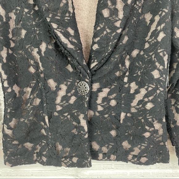 Nic + Zoe Black & Tan Lace Burnout Wool Blazer Jacket Size Petite Medium - Picture 4 of 15